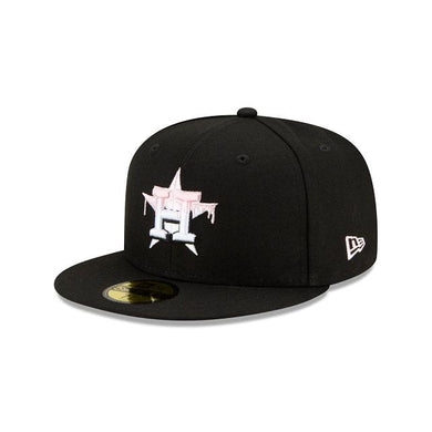 Houston Astros New Era MLB 59FIFTY 5950 Fitted Cap Hat Black Crown/Visor White/Pink Logo Team Drip