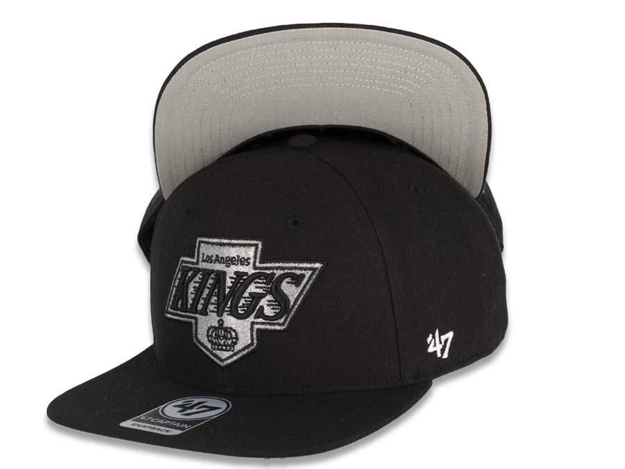 Los Angeles Kings '47 NHL Snapback Cap Hat Black Crown/Visor Black/Silver Vintage Logo 
