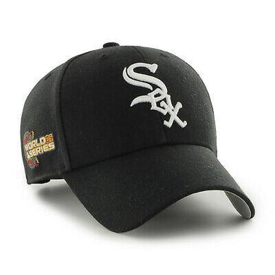 Chicago White Sox '47 Brand MLB MVP Adjustable Snapback Closure Cap Hat Team Color Black Crown/Visor White Logo 2005 World Series Side Patch  Gray UV