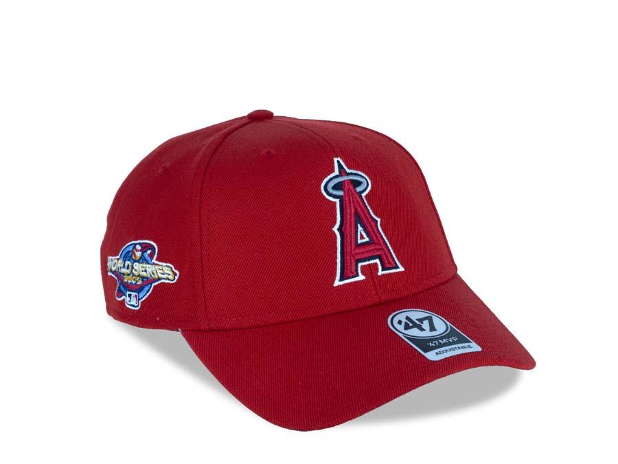 Los Angeles Anaheim Angels '47 Brand MLB MVP Adjustable Snapback Closure Cap Hat Team Color Red Crown/Visor Team Color Logo 2002 World Series Side Patch Gray UV
