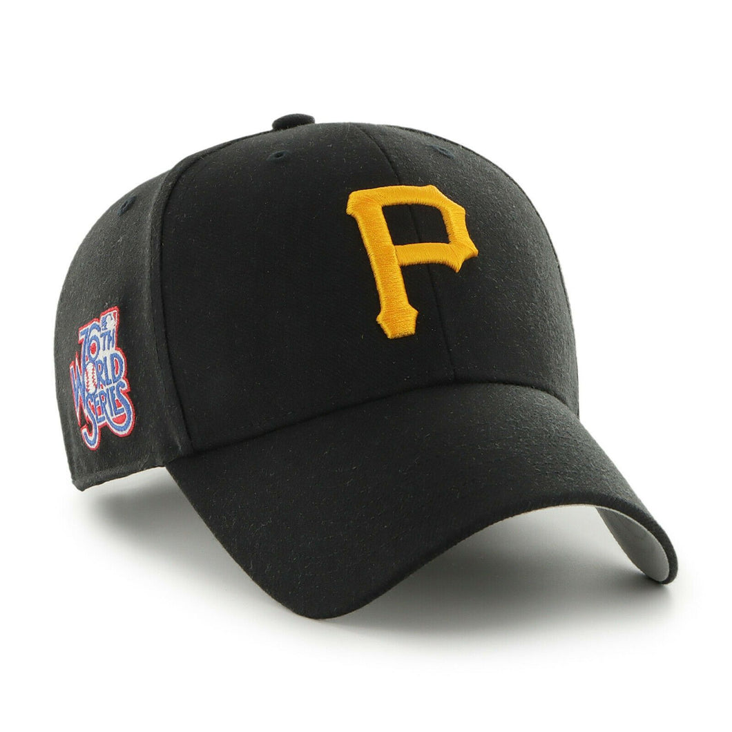 Pittsburgh Pirates '47 MLB MVP Adjustable Cap Hat Black Crown/Visor Yellow Logo 1979 World Series Side Patch