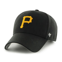 Load image into Gallery viewer, Pittsburgh Pirates &#39;47 MLB MVP Adjustable Cap Hat Black Crown/Visor Yellow Logo 1979 World Series Side Patch
