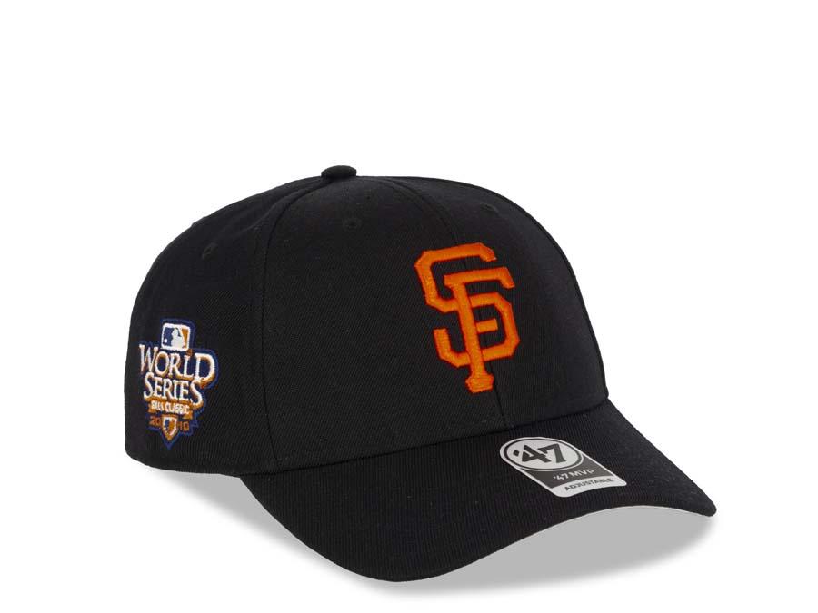 San Francisco Giants '47 Brand MLB MVP Adjustable Snapback Closure Cap Hat Team Color Black Crown/Visor Orange Logo 2010 World Series Side Patch Gray UV