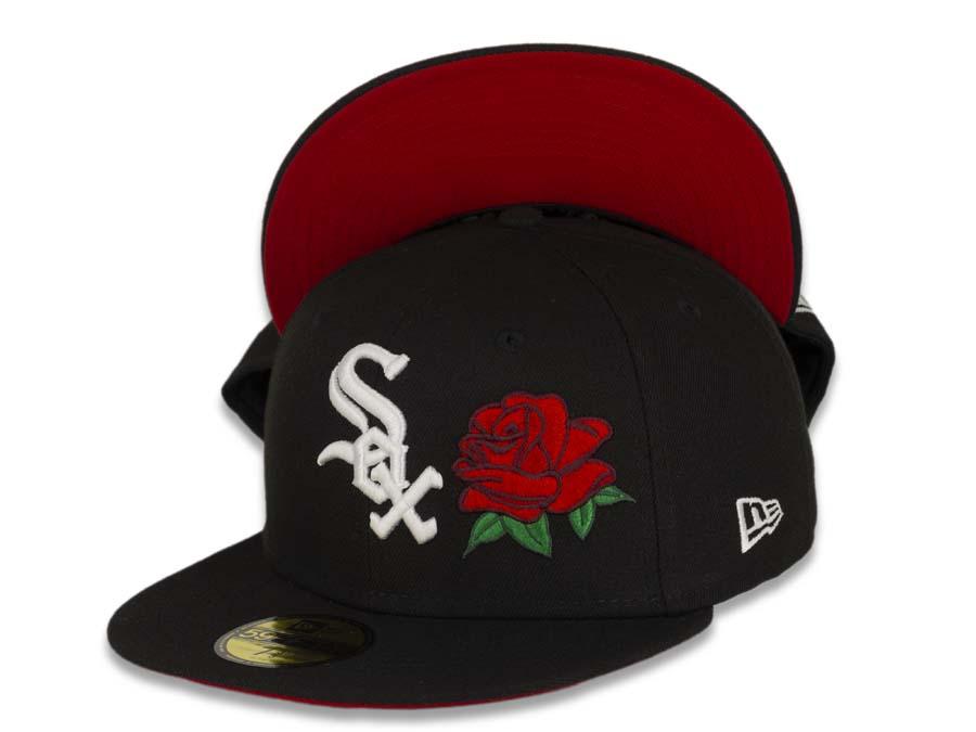 Chicago White Sox New Era MLB 59FIFTY 5950 Fitted Cap Hat Black Crown/Visor White Logo with Rose Red UV