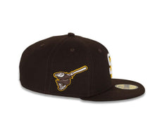 Load image into Gallery viewer, San Diego Padres New Era MLB 59Fifty 5950 Fitted Cap Hat Dark Brown Crown/Visor White/Gold Logo Friar Side Patch Black UV
