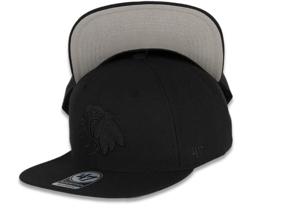 Chicago Blackhawks '47 NHL Snapback Cap Hat All Black Crown/Visor Black Logo 