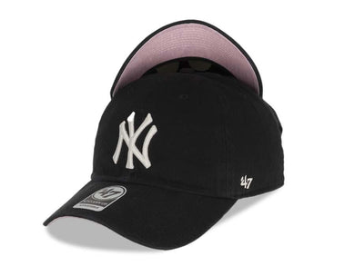 New York Yankees '47 MLB Clean Up Adjustable Cap Hat Black Crown/Visor White Logo Pink UV