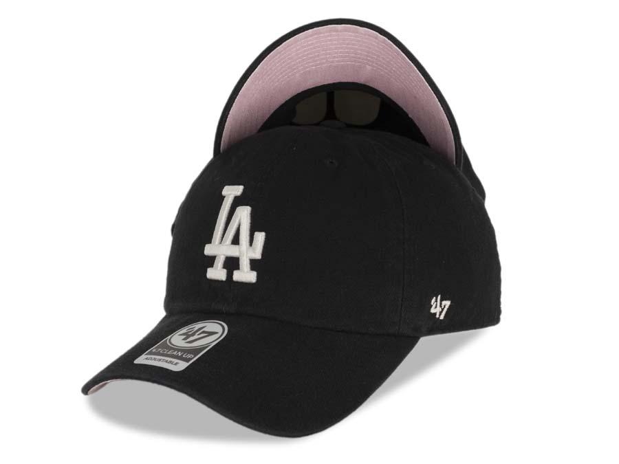 Los Angeles Dodgers '47 MLB Clean Up Adjustable Cap Hat Black Crown/Visor White Logo Pink UV