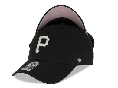 Pittsburgh Pirates '47 MLB Clean Up Adjustable Cap Hat Black Crown/Visor White Logo Pink UV