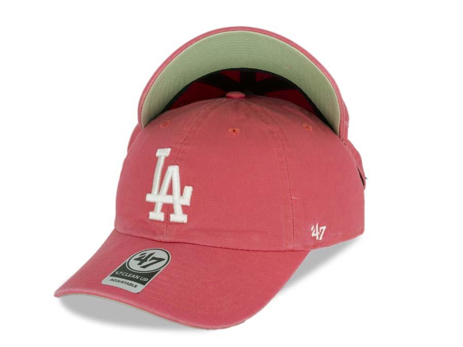 Los Angeles Dodgers '47 MLB Clean Up Adjustable Cap Hat Pink Crown/Visor White Logo Pistachio Green UV