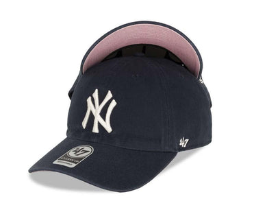 New York Yankees '47 MLB Clean Up Adjustable Cap Hat Navy Crown/Visor White Logo Pink UV