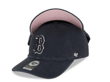 Load image into Gallery viewer, Boston Red Sox &#39;47 MLB Clean Up Adjustable Cap Hat Navy Crown/Visor Black/White Logo Pink UV
