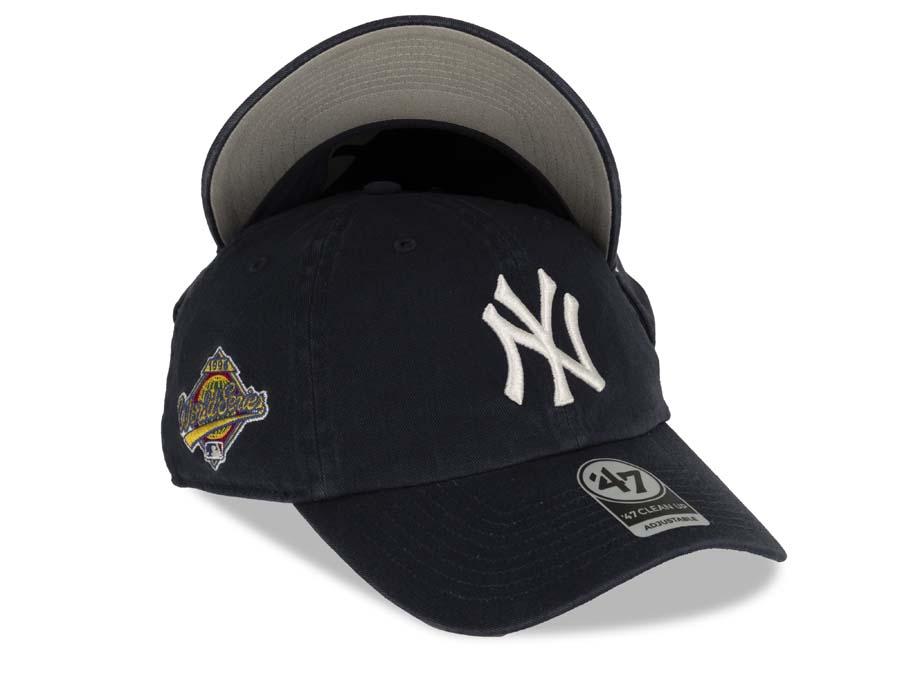 New York Yankees '47 Brand MLB Clean Up Adjustable Cap Hat Team Color Navy Crown/Visor White Logo 1996 World Series Side Patch Gray UV