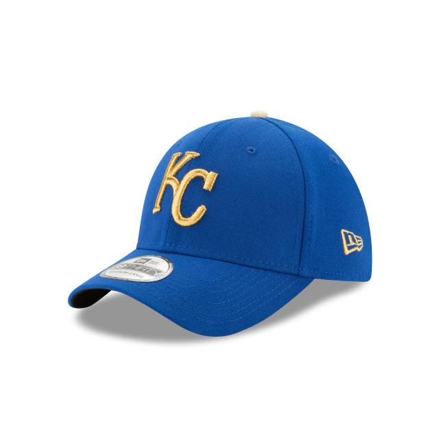 Kansas City Royals New Era MLB 39THIRTY 3930 Flexfit Cap Hat Royal Blue Crown/Visor Metallic Gold Logo 