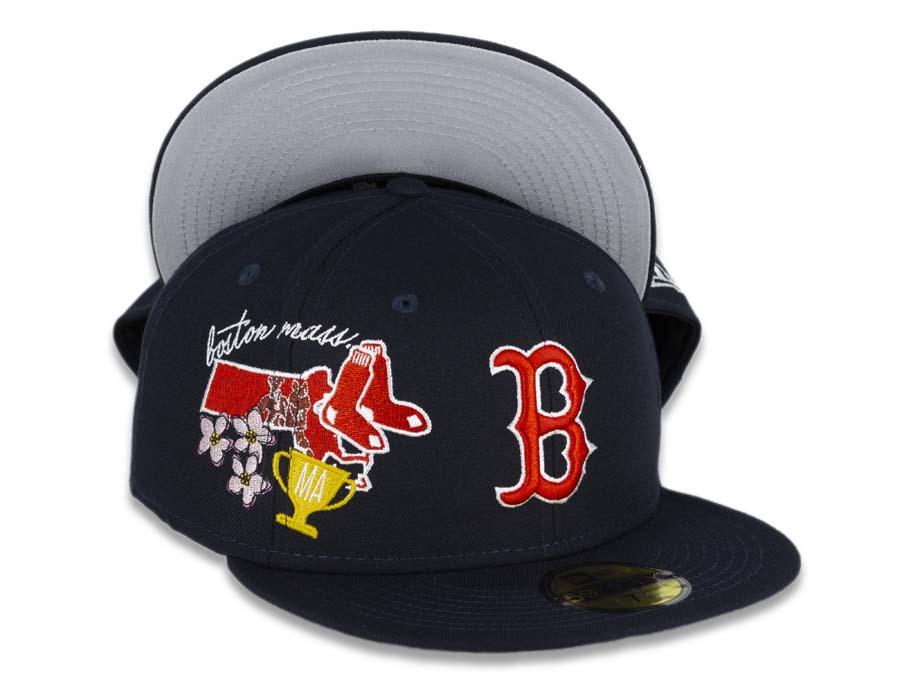 Boston Red Sox New Era MLB 59FIFTY 5950 Fitted Cap Hat Team Color Navy Crown/Visor Red/White Logo City Cluster