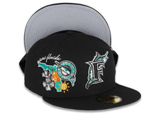 Load image into Gallery viewer, Florida Marlins New Era MLB 59FIFTY 5950 Fitted Cap Hat Black Crown/Visor Team Color Logo City Cluster
