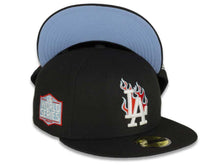 Load image into Gallery viewer, Los Angeles Dodgers New Era MLB 59FIFTY 5950 Fitted Cap Hat Black Crown/Visor White/Red/Sky Blue Logo Team Fire Flame
