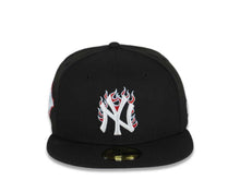 Load image into Gallery viewer, New York Yankees New Era MLB 59FIFTY 5950 Fitted Cap Hat Black Crown/Visor White/Red/Sky Blue Logo Team Fire Flame
