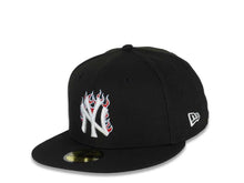 Load image into Gallery viewer, New York Yankees New Era MLB 59FIFTY 5950 Fitted Cap Hat Black Crown/Visor White/Red/Sky Blue Logo Team Fire Flame
