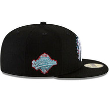 Load image into Gallery viewer, New York Yankees New Era MLB 59FIFTY 5950 Fitted Cap Hat Black Crown/Visor White/Red/Sky Blue Logo Team Fire Flame
