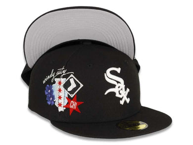 Chicago White Sox New Era MLB 59FIFTY 5950 Fitted Cap Hat Black Crown/Visor White Logo City Cluster