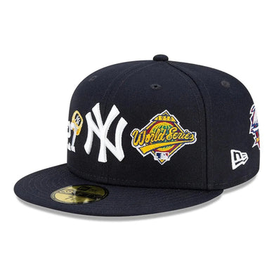 New York Yankees New Era MLB 59FIFTY 5950 Fitted Cap Hat Navy Crown/Visor Team Color Logo (27x Count The Rings)