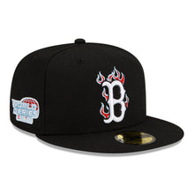 Load image into Gallery viewer, Boston Red Sox New Era MLB 59FIFTY 5950 Fitted Cap Hat Black Crown/Visor White/Red/Sky Blue Logo Team Fire Flame
