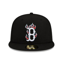 Load image into Gallery viewer, Boston Red Sox New Era MLB 59FIFTY 5950 Fitted Cap Hat Black Crown/Visor White/Red/Sky Blue Logo Team Fire Flame
