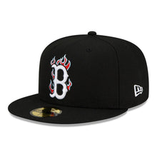 Load image into Gallery viewer, Boston Red Sox New Era MLB 59FIFTY 5950 Fitted Cap Hat Black Crown/Visor White/Red/Sky Blue Logo Team Fire Flame
