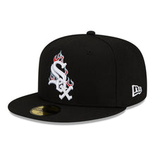 Load image into Gallery viewer, Chicago White Sox New Era MLB 59FIFTY 5950 Fitted Cap Hat Black Crown/Visor White/Red/Sky Blue Logo Team Fire Flame
