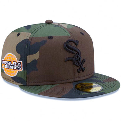 Chicago White Sox New Era MLB 59FIFTY 5950 Cap Hat Camo Crown/Visor Black Logo 2005 World Series Side Patch Bright Orange UV
