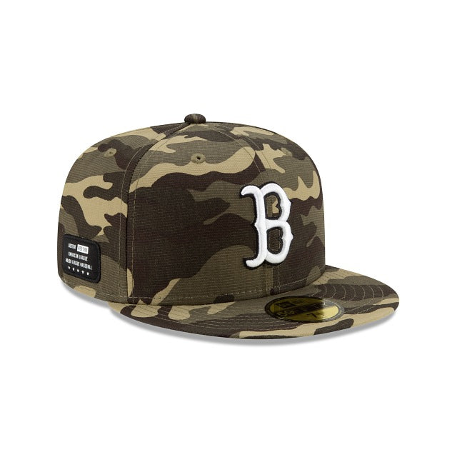 Boston Red Sox New Era MLB 59FIFTY 5950 Fitted Cap Hat Camo Crown/Visor White./Black Logo (Armed Forces Day 2020)