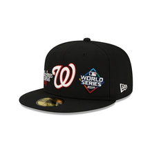 Load image into Gallery viewer, Washington Nationals New Era MLB 59FIFTY 5950 Fitted Cap Hat Black Crown/Visor Team Color Logo Champions Patches
