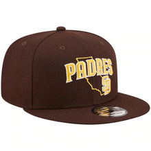 Load image into Gallery viewer, San Diego Padres New Era MLB 9FIFTY 950 Snapback Cap Hat Dark Brown Crown/Visor Yellow Logo (Logo State)
