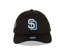Load image into Gallery viewer, San Diego Padres New Era MLB 9FORTY 940 Adjustable Cap Hat Black Crown/Visor White/Sky Blue Logo 50th Anniversary Side Patch
