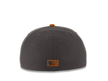 Load image into Gallery viewer, San Diego Padres New Era MLB 59FIFTY 5950 Fitted Cap Hat Dark Gray Crown/Visor Metallic Black/Metallic Copper Logo 1998 World Series Side Patch

