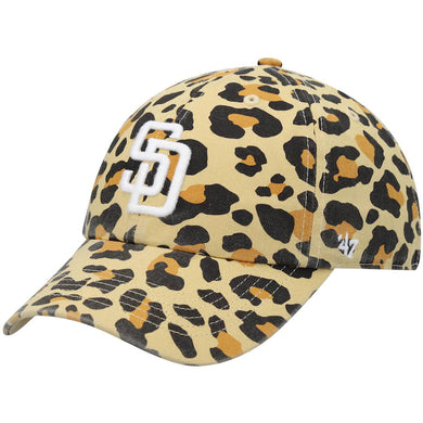 (Women) San Diego Padres '47 Brand MLB Clean Up Adjustable Cap Hat Leopard Crown/Visor White Logo 
