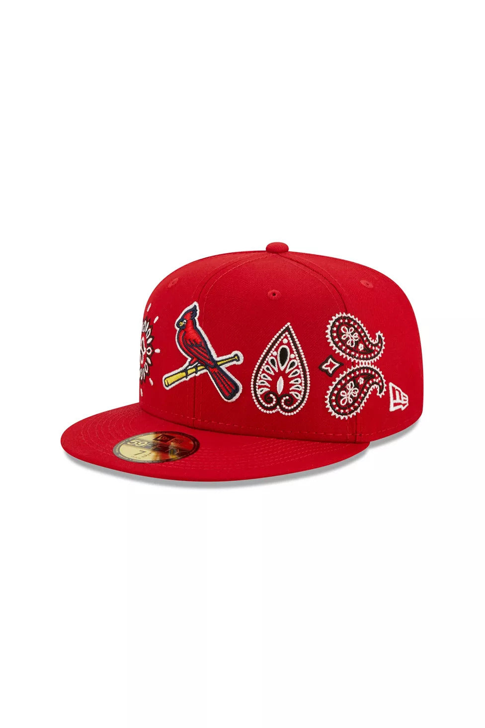 St. Louis Cardinals New Era MLB 59FIFTY 5950 Fitted Cap Hat Red Crown/Visor Team Color “Bird” Logo (Paisley)