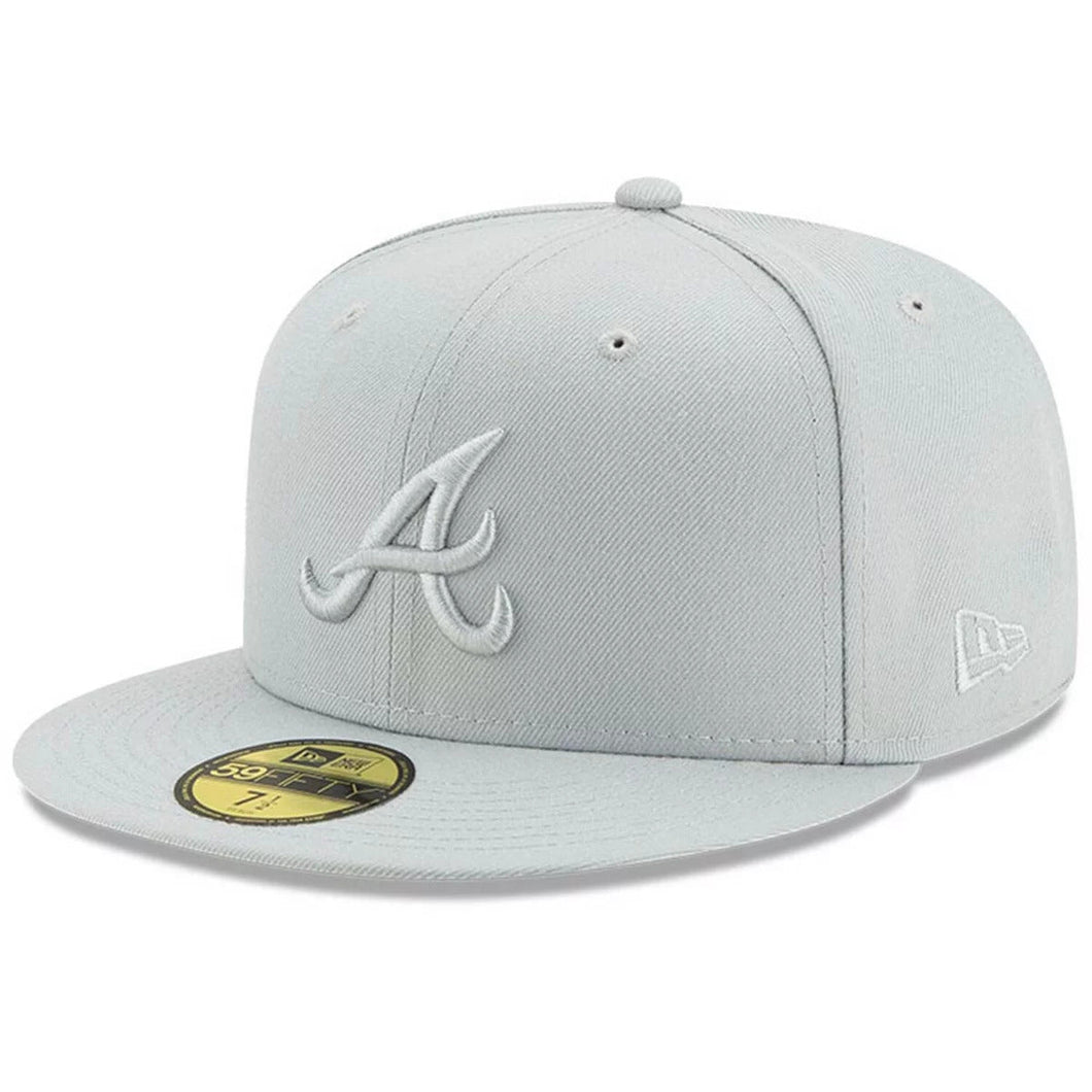 Atlanta Braves New Era MLB 59FIFTY 5950 Fitted Cap Hat Medium Silver (Light Gray) Crown/Visor Medium Silver (Light Gray) Logo (Color Pack)