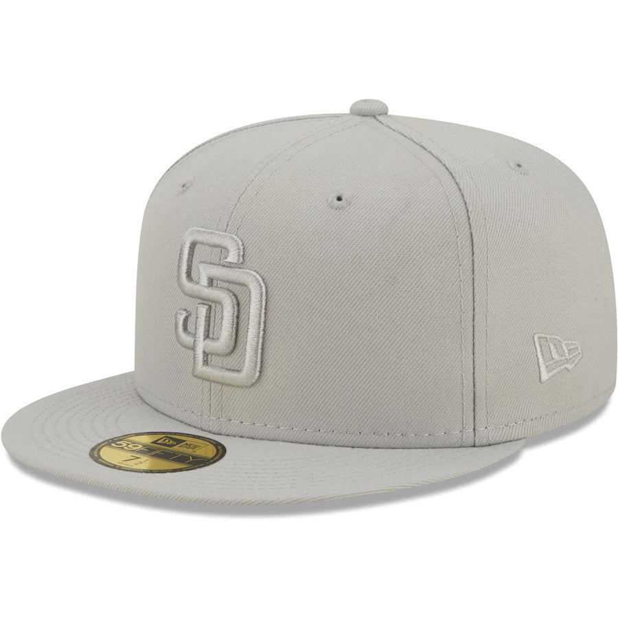 San Diego Padres New Era MLB 59FIFTY 5950 Fitted Cap Hat Medium Silver (Light Gray) Crown/Visor Medium Silver (Light Gray) Logo (Color Pack)