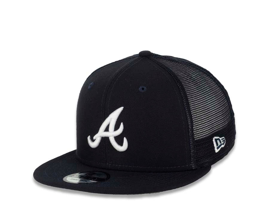Atlanta Braves New Era MLB 9FIFTY 950 Mesh Trucker Snapback Cap Hat Navy Crown/Visor White Logo 