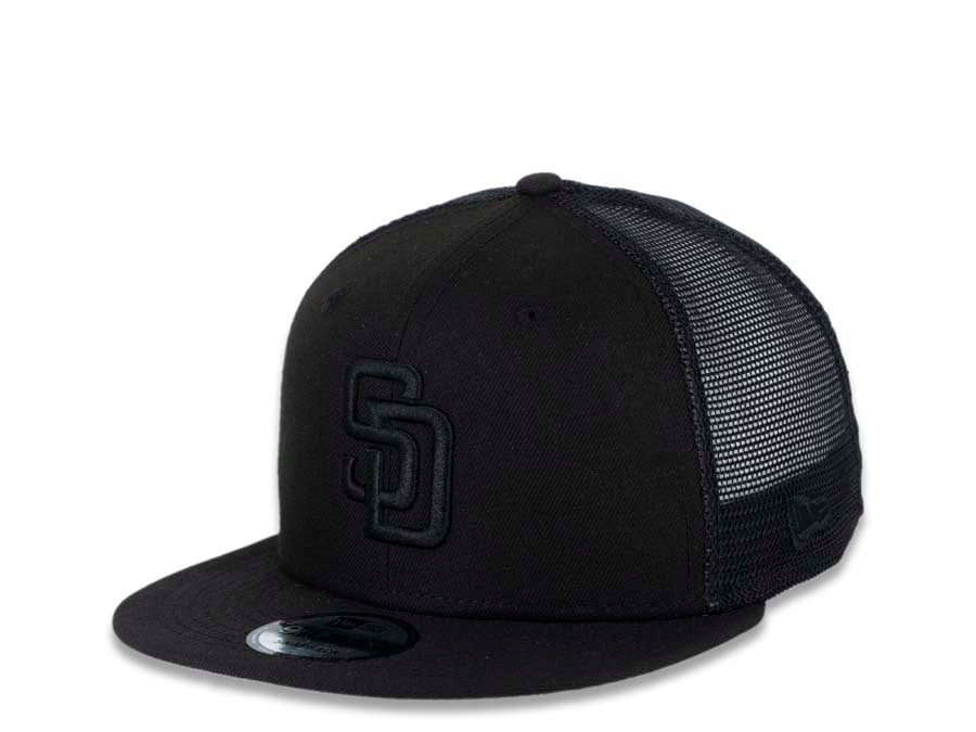 San Diego Padres New Era MLB 9FIFTY 950 Mesh Trucker Snapback Cap Hat Black Crown/Visor Black Logo 