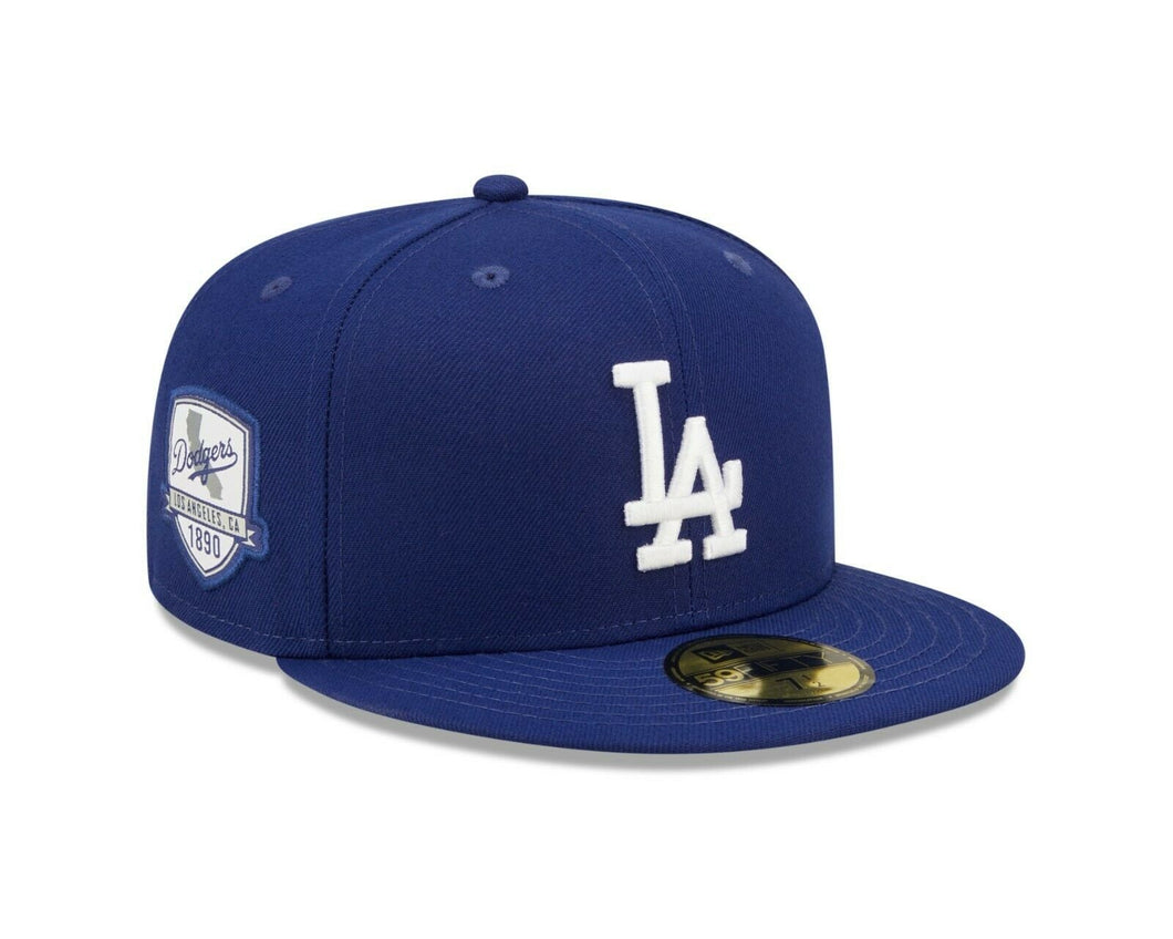 Los Angeles Dodgers New Era MLB 59FIFTY 5950 Fitted Cap Hat Royal Blue Crown/Visor Team Color Logo State Map Side Patch (City Side) 