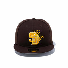 Load image into Gallery viewer, San Diego Padres New Era MLB 59FIFTY 5950 Fitted Cap Hat Dark Brown Crown/Visor Yellow/White Splatter Logo 

