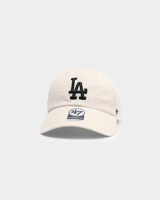 Los Angeles Dodgers '47 Brand MLB Clean Up Adjustable Cap Hat Natural White Crown/Visor Black Logo 