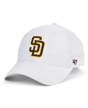 Load image into Gallery viewer, San Diego Padres &#39;47 Brand MLB Clean Up Adjustable Cap Hat White Crown/Visor Brown/Yellow Logo 
