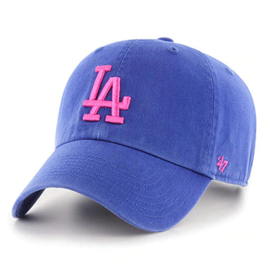 Los Angeles Dodgers '47 Brand MLB Clean Up Adjustable Cap Hat Royal Blue Crown/Visor Pink Logo 