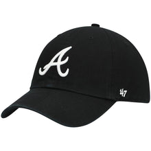 Load image into Gallery viewer, Atlanta Braves &#39;47 MLB Clean Up Adjustable Cap Hat Black Crown/Visor White Logo 
