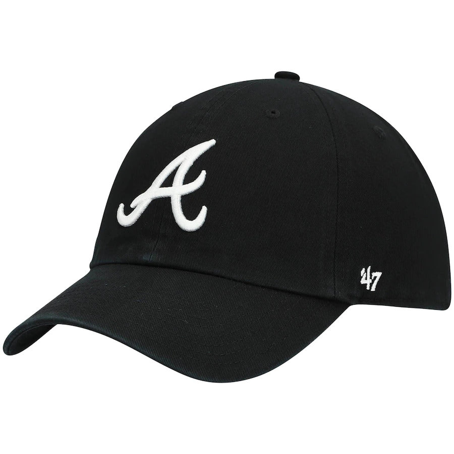 Atlanta Braves '47 MLB Clean Up Adjustable Cap Hat Black Crown/Visor White Logo 