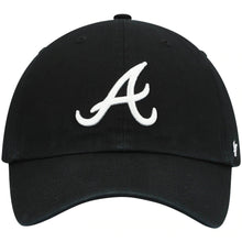 Load image into Gallery viewer, Atlanta Braves &#39;47 MLB Clean Up Adjustable Cap Hat Black Crown/Visor White Logo 
